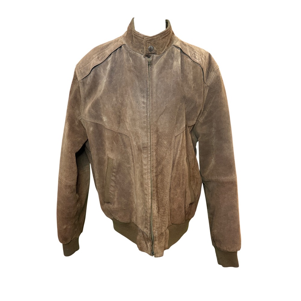Vintage Andhurst Brown Suede Leather Bomber Jacket Mens 44 Full Zip Korea Made
